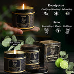 Eucalyptus Candle with Lime Strong Scented Soy Candel Natural Non Toxic Velas Aromáticas for Home Gift for Fall Christmas Holidays Pack of 3 5Oz Decorative Tin Jars with Lids