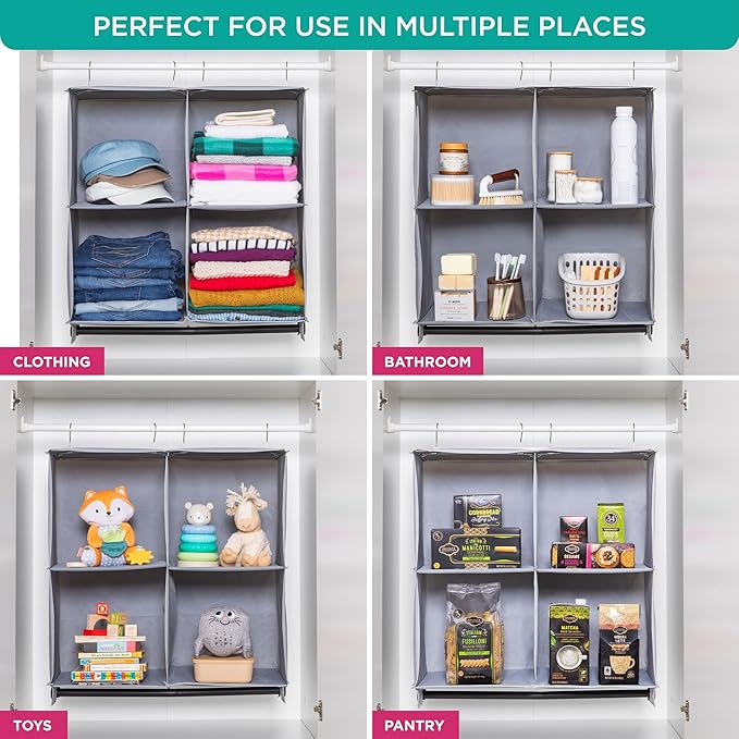 HOLDN’ STORAGE - 4 Shelf Hanging Closet Organizer with Metal Rod - Bamboo Inserted, Holds up to 24 pounds - 24” W x 12” D x 29.5”H - Perfect for College Dorms & RV Hanging Organizer