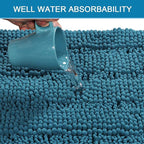 H.VERSAILTEX Bathroom Rugs Bath Rugs for Bathroom Non Slip Bath Mats Extra Thick Chenille Striped Rug 17" x 24" Absorbent Soft Shaggy Washable Dry Fast Bath Mats for Bath Room Floor - Turquoise Blue