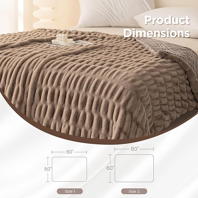 Sophia & William Ruched Faux Fur Throw Blanket for Couch - Luxury Lightweight Plush Fuzzy Cozy Soft Blankets, Brown, 50" x 60"