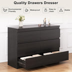 Modern Black 6 Drawer Dresser - Simply Chest of Drawers for Bedroom, Closet, Living Room, Hallway, Entryway, Wood Storage Double Dresser with Smooth Metal Rails - Black