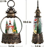 Snowman Snow Globe Christmas Decorations Indoor Deer Cardinal Snowman Gifts Classic Relief Texture Musical Glitter Snowfall USB/Battery Timer Lantern 10.6 inch