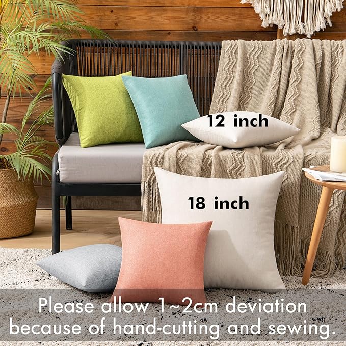 MIULEE Pack of 2 Decorative Outdoor Solid Waterproof Throw Pillow Covers Faux Linen Garden Farmhouse Cushion Cases for Patio Tent Balcony Couch Sofa 12x12 Inch Beige