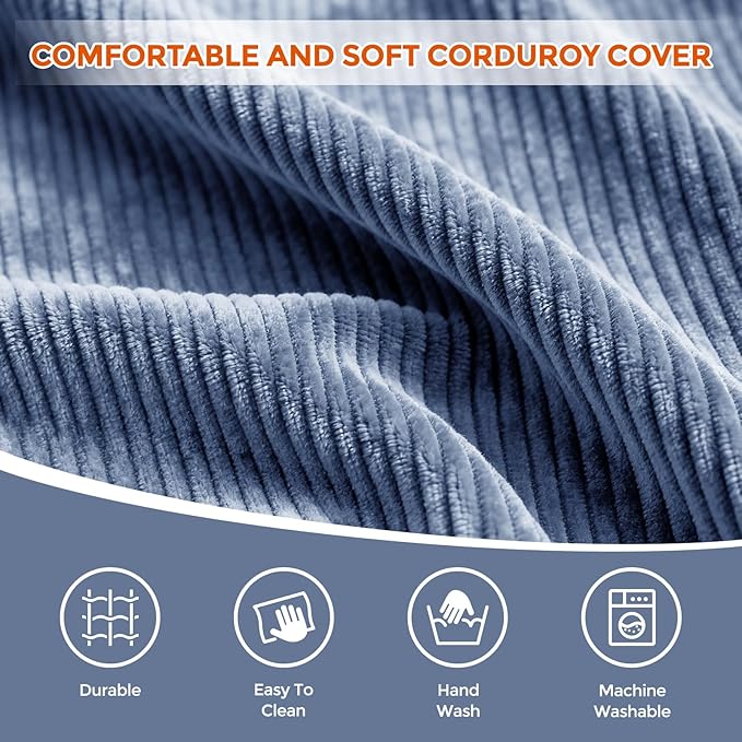 Pouf Ottoman Foot Rest, Comfortable & Soft, Round Footstool for Living Room, Bedroom, Office, Room Decoration, Corduroy Foot Stool Pouf with Odorless & Anti-Clump Filling, Small Navy