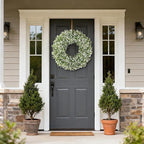 26" Artificial Boxwood Wreath for Front Door - Large Faux Aglaia Odorata Wreath, Fake Eucalyptus Leaves Plants for Wall Window Farmhouse Outdoor Decor - Spring, Summer, All Seasons (White-Green)