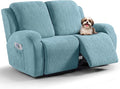 VANSOFY Recliner Loveseat Cover, 6-Pieces Stretch Dual Recliner Sofa Cover Soft Jacquard Reclining Couch Slipcover Furniture Protector with Elastic Bottom for Kid, Pets(2 Seat,Light Blue)