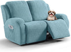 VANSOFY Recliner Loveseat Cover, 6-Pieces Stretch Dual Recliner Sofa Cover Soft Jacquard Reclining Couch Slipcover Furniture Protector with Elastic Bottom for Kid, Pets(2 Seat,Light Blue)