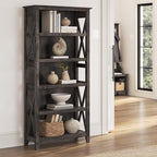 Bush Home Tall 5 Shelf Bookcase for Living Room or Home Office, Large Bookshelf, Modern Farmhouse Style, Key West Collection, Dark Gray Hickory