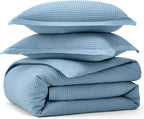 Bedsure Cotton Duvet Cover King - 100% Cotton Waffle Weave Grey Blue Duvet Cover King Size, GentleSoft™ and Breathable Bedding Set for All Season, 3 Pieces, 104"x90"