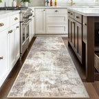 IOHOUZE Abstract Runner Rug 3x8 Ft Washable Runners for Hallways, Non Slip Kitchen Runner Printed Faux Wool Entryway Runner Indoor, Modern Abstract Floor Carpet for Hall Kitchen Bedroom, Beige Brown
