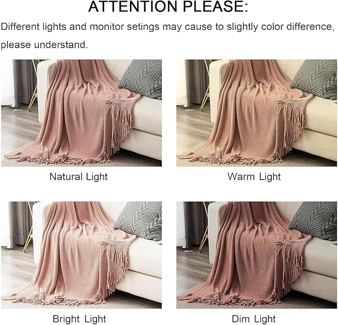 lifein Pink Throw Blanket for Couch, Soft Boho Decor Bed Throw,Cozy Chenille Knitted Small Farmhouse Lightweight Throw (Pink,50 * 60")
