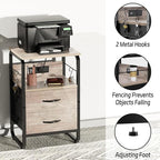 Nightstand with Drawers, Storage Night Stand with Charging Station Type C Port, Small Side Table with Hooks, Wood Metal End Table for Living Room, Bedroom, Dorm, Greige