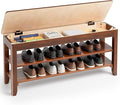 Shoe Storage Bench for Entryway - 3 Tier Shoe Rack for Front Door Entrance, Rubberwood Shoes Rack Height Adjustable, Entryway Bench with Shoes Storage for Any Room (Walnut, 39.4" W)
