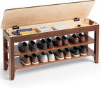 Shoe Storage Bench for Entryway - 3 Tier Shoe Rack for Front Door Entrance, Rubberwood Shoes Rack Height Adjustable, Entryway Bench with Shoes Storage for Any Room (Walnut, 39.4" W)