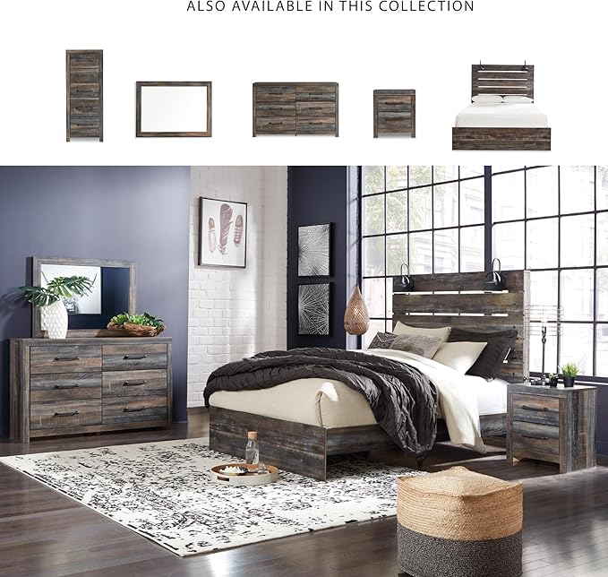 Signature Design by Ashley Drystan 6 Drawer Dresser, Large-scale Hardware, Smooth-gliding Drawers, Wood, 58.7" W x 15.31" D x 36.46" H, Weatherworn Brown