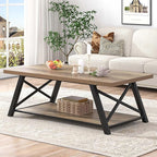 EXCEFUR Modern Coffee Table, Rectangle Center Table for Living Room with Storage Shelf, Industrial Wood and Metal Cocktail Tea Table, Rustic Oak, 47 Inch