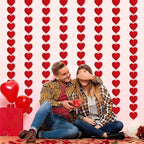 Valentines Day Decorations, 96 PCS Red Felt Heart Garland Hanging, Pre-Assembled Romantic Heart String Garland for Home, Wedding, Anniversary & Party Decor
