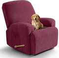 VANSOFY Recliner Chair Covers, 4-Pieces Stretch Recliner Cover Jacquard Soft Reclining Chair Slipcover Furniture Protector with Elastic Bottom for Lazy Boy Recliner(Wine)