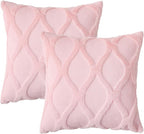 decorUhome Spring Throw Pillow Covers 16x16 Inch Set of 2, Soft Plush Faux Fur Wool Light Pink Couch Pillow Covers, Decorative Neutral Pillow Cases for Bed Sofa Living Room Valentines Decor