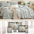 MooMee Gingham Duvet Cover Set 100% Washed Cotton Linen Like Textured Breathable Durable Soft Comfy Modern Checkered Design (Sage Green Gingham, Super King 108"x98")