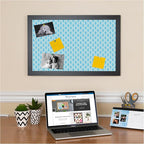 PinPix 14x12 inch Cork Bulletin Board. This Decorative Framed Pin Board Comes with Sky Blue Waves Design and a Satin Black Frame. Ideal for Home Office Decor (PinPix-245)