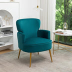 Trendy Velvet Accent Chair with Gold Metal Legs, Upholstered Armchair for Small to Mid-Size Spaces, Modern Living Room, Bedroom, Vanity Desk and Entryway, Greenish Blue