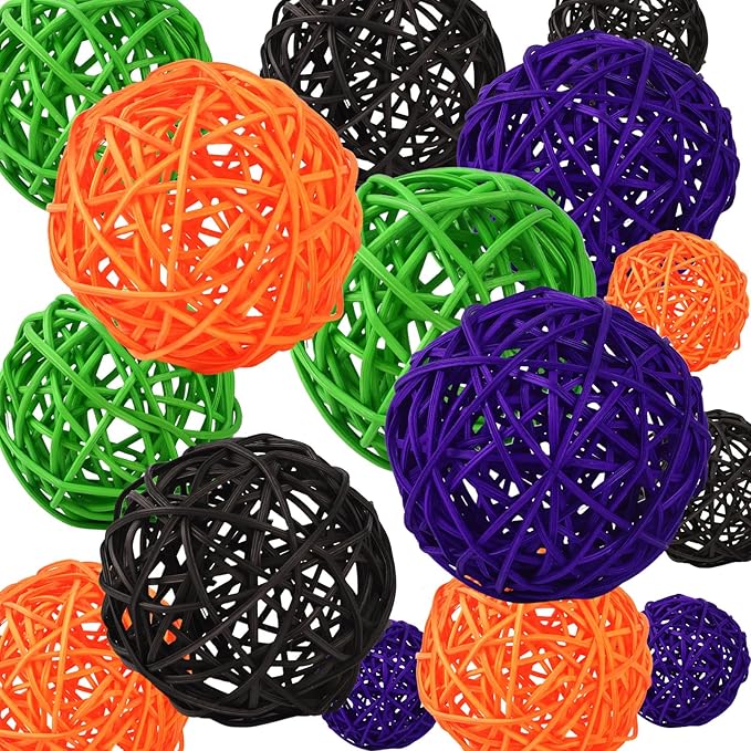 SANNIX 16 Pcs 3 Sizes Big Halloween Rattan Balls Halloween Vase Filler Decorative Balls for Bowls Wicker Balls for Party Decorations Home Table Decor Hanging Ornaments