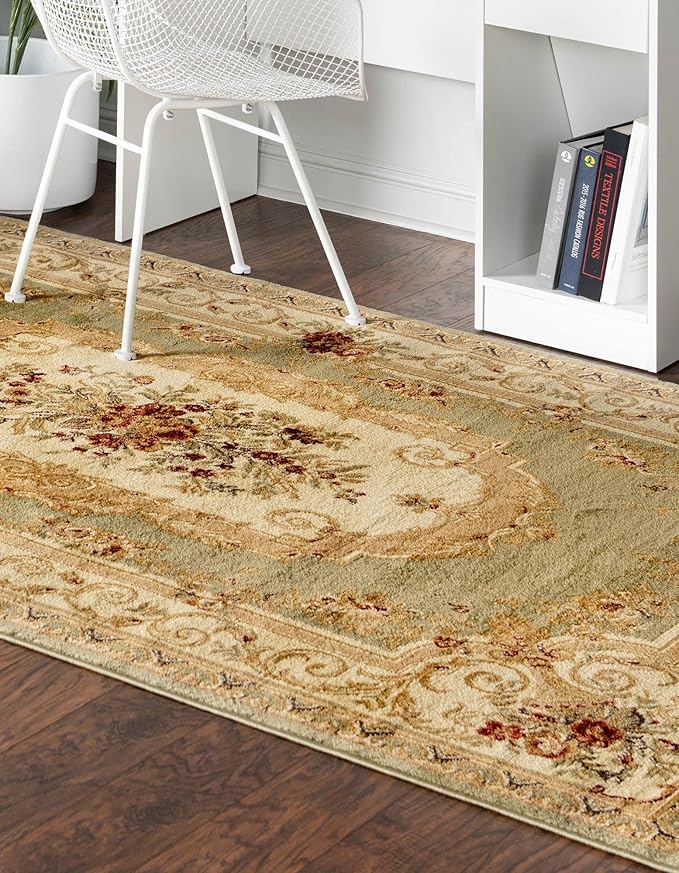 Rugs.com Chateau Collection Rug – 10' x 16' Green Medium Rug Perfect for Living Rooms, Large Dining Rooms, Open Floorplans