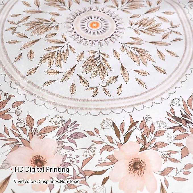 Lifeel White Pink Bohemian Tapestry Wall Hanging, Mandala Floral Medallion Hippie Tapestry with Light Brown Aesthetic Wreath Design, Cream Wall Decor Blanket for Bedroom Home Dorm, Small 50×60 inches