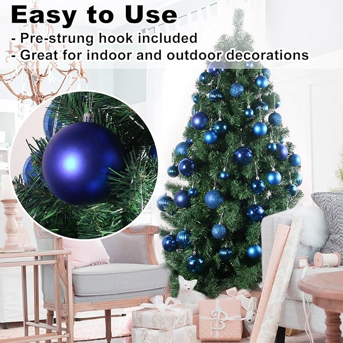 Royal Blue 4.0" Large Christmas Balls - Christmas Tree Decoration Ornaments Shatterproof Hanging Balls for Birthday Halloween Holiday Wedding Decorations Set of 4pcs