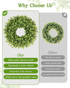 Vlorart 20 Inch Boxwood Wreaths for Front Door，Artificial Spring Wreath for Wall Farmhouse Wedding Front Porch Green Wreaths Year Round Indoor Outdoor for Summer Christmas Wreath Home Decorations