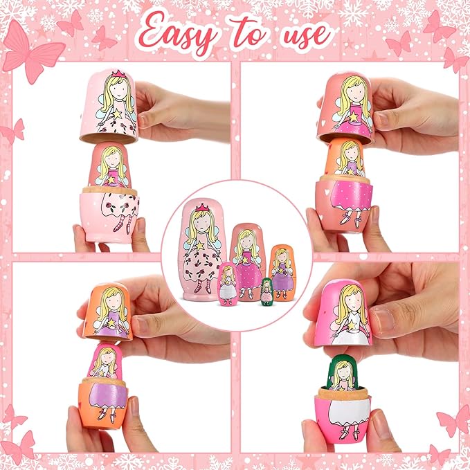 Gejoy Russian Nesting Dolls for Kids Handmade Matryoshka Wooden Stacking Toys Nesting Dolls Collectible Gifts for Winter Christmas Holiday Present Boys Girls Adults Home Decor(Fairy)
