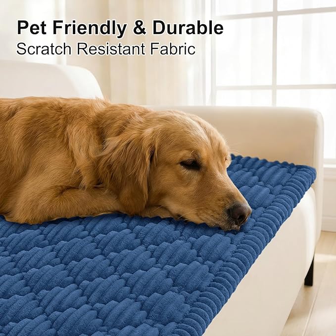 Smiry Pet Couch Cover for Dogs Washable, Non-Slip Fuzzy Couch Covers for 3 Cushion Sofa Pet Friendly, Soft Thick Furniture Protector Sofa Slipcover Mat for Dogs (Navy, 27.6" x 27.6")