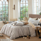 MooMee Wavy Striped Duvet Cover Set 100% Washed Cotton Linen Like Textured Breathable Durable Soft Comfy (Light Grey, Twin 68"x90")