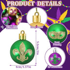 JULMELON 24Pcs Mardi Gras Hanging Ball Ornaments Mardi Gras Glitter Hanging Ball Decorations Sequin Purple Green Gold Tree Ornament for Mardi Gras Home New Orleans Masquerade Party Decor