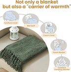 Olive Green Chenille Throw Blanket for Couch Bed，Soft Cozy Throw Blanket with Handmade Fringe, Decorative Blanket for Sofa Chair Living Room for Gift, (Olive Green)