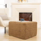 20x20x14 Inches Fluffy Square Pouf Ottoman - Plush Furry Ottoman Foot Rest Stool with High-Density Foam, Versatile Floor Seating for Living Room (Coffee)