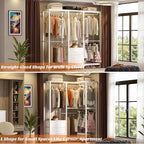 Aheaplus Garment Rack Heavy Duty Clothes Rack for Hanging Clothes,Clothing Rack with Drawers, Wood Stoarge Shelf Freestanding Closet Wardrobe Rack, Corner L Shaped Closet System Organizers, W3,White