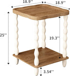 karlott End Table, 2-Tier Farmhouse Side Table, 18.9'' Handcrafted Weathered Wooden Nightstand Table, Pine Leg, Square Arc Small End Tables for Living Room, Small Space, Bedroom, Boho, Easy Assembly