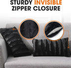 Cheer Collection Faux Fur Throw Pillows - Decorative Pillows for Couch, Bed Throw Pillows, Black Accent Pillows for Bedroom or Living Room Aesthetic, Set of 2 Furry Throw Pillows, 12" x 20"