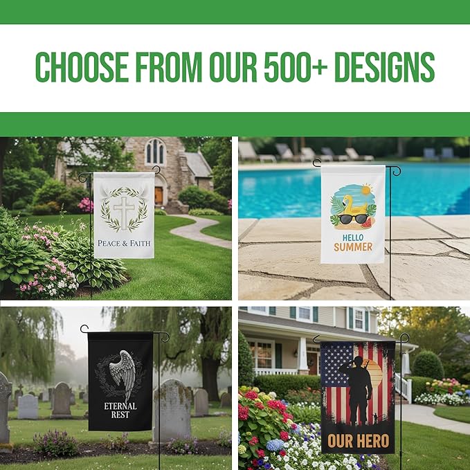 Custom Garden Flag with Pole Stand by BCB – Personalized Outdoor Garden Flags | Double-Sided Yard Flag with Stand | Decorative Seasonal Garden Flag Holder Set – 12”x18” | Made in USA