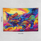 VUMIVI Colorful Cat Tapestry Pet Oil Painting Print Rainbow Colorful Abstract Art Pattern Tapestry Wall Hanging for Living Room Bedroom Dorm Classroom Aesthetic Decor W60xL40in