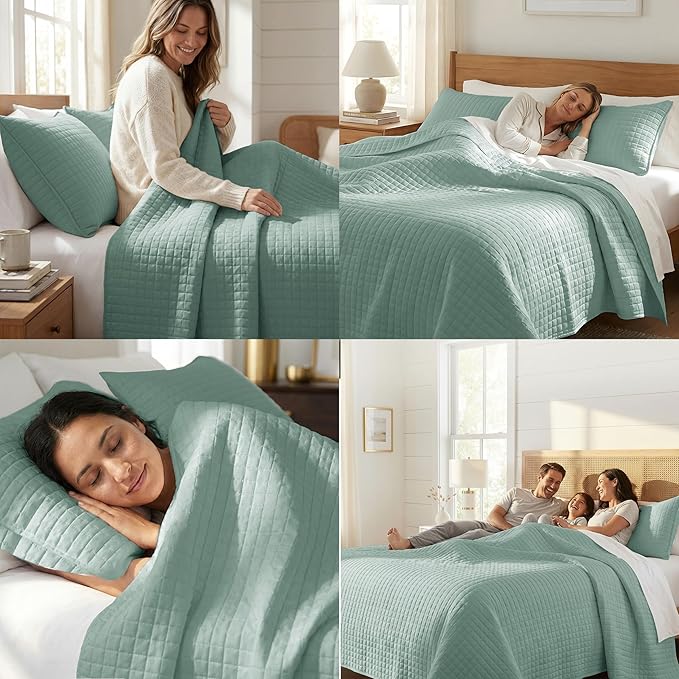 Southshore Fine Living, Inc. Oversized King Quilt Bedding Set, Soft Microfiber, Stain and Pet Hair Resistant Bedding, California/King Size Quilt Coverlet Bedspread Set with 2 Shams, Steel Blue (Teal)