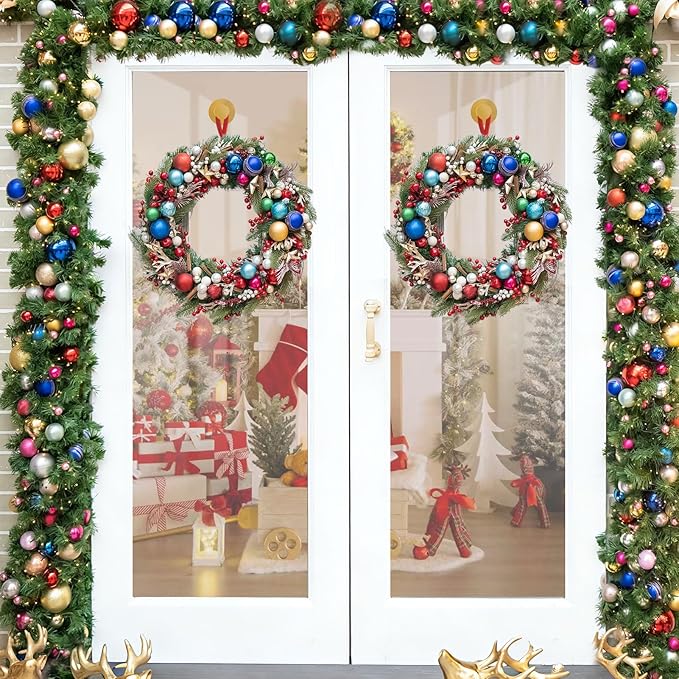 Gold Wreath Hanger, 22LB Strong Suction Cup Hooks for Wreaths on Glass Window, Reusable Garland Hanger for Christmas Easter Decorations, Wreath Holder Welcome Sign Front Door Decor Indoor Outdoor