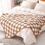 Panku Checkered Blanket, Ultra Soft Checkered Throw Blanket, Warm Fluffy Checkerboard Blanket for Couch and Sofa (50x60 Inches, Camel)