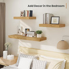 Heimlove 12" Deep Floating Shelves, 36 x 12 Inch Wall Mounted Long Floating Shelf with Invisible Brackets, for Home Decor, Bedroom, Kitchen, Living Room, Bathroom - 2 Pack, Oak