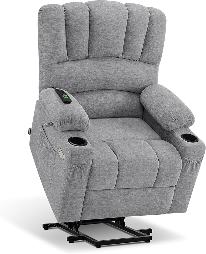 MCombo Power Lift Recliner Chair for Elderly, Lift Chair with Heat and Massage, USB &Type C Ports, Cup Holders, Fabric 7095 (Medium, Grey)