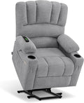 MCombo Power Lift Recliner Chair for Elderly, Lift Chair with Heat and Massage, USB &Type C Ports, Cup Holders, Fabric 7095 (Medium, Grey)