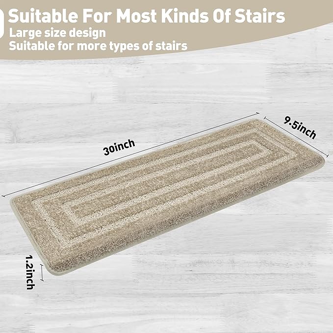 PURE ERA Bullnose Carpet Stair Treads Set Tape Free Non-Slip Indoor Stair Protectors Pet Friendly Rugs 9.5" x 30"(7 Pieces,Cream Gray Rectangular)