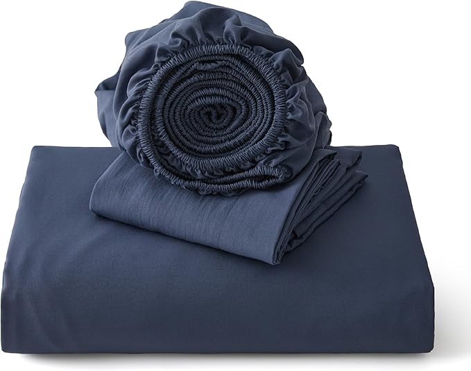 Bedsure Duvet Cover Queen Size with Fitted Sheet - 4 Pieces Prewashed Polyester Extra Soft Bedding Set, Includes 1 Duvet Cover 90x90 Inches with Zipper Closure, 2 Pillow Shams, 1 Fitted Sheet, Navy